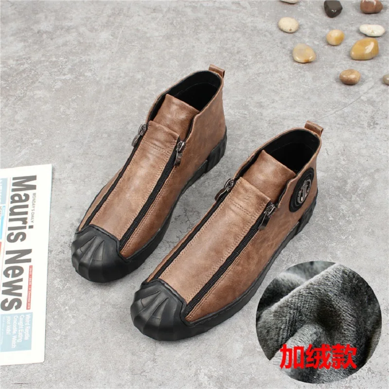 

Men's high-top zipper casual shoes with black flat platform winter fleece boots Zapatos Hombre A10