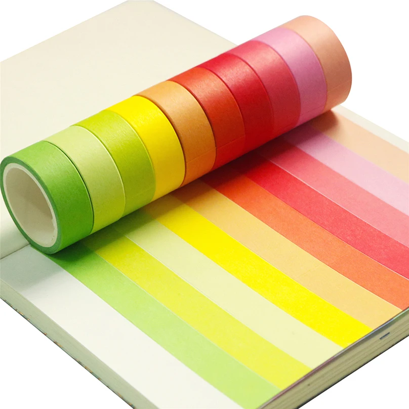 10Rolls Rainbow Washi Tapes Scrapbooking Masking Tape Basic Diary Journal Supplies Decorative Adhesive Tape Stationery Washitape 4
