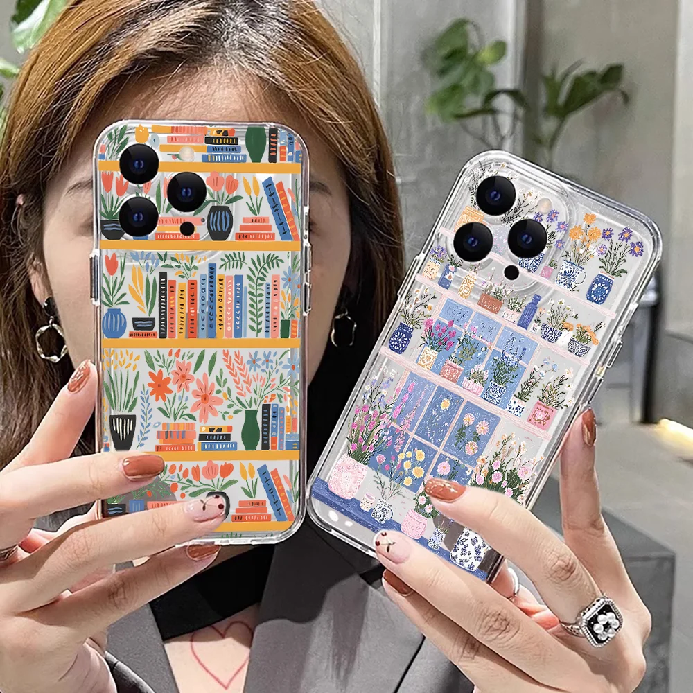 Creative Flowers Bookshelf Oil Clear Silicone Case