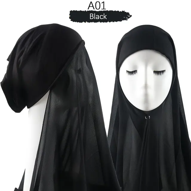 Muslim Women Heavy Chiffon Hijab Scarf With Bonnet  Instant Chiffon Hijabs Scarves With Caps Pinless Underscarf Headscarf A01