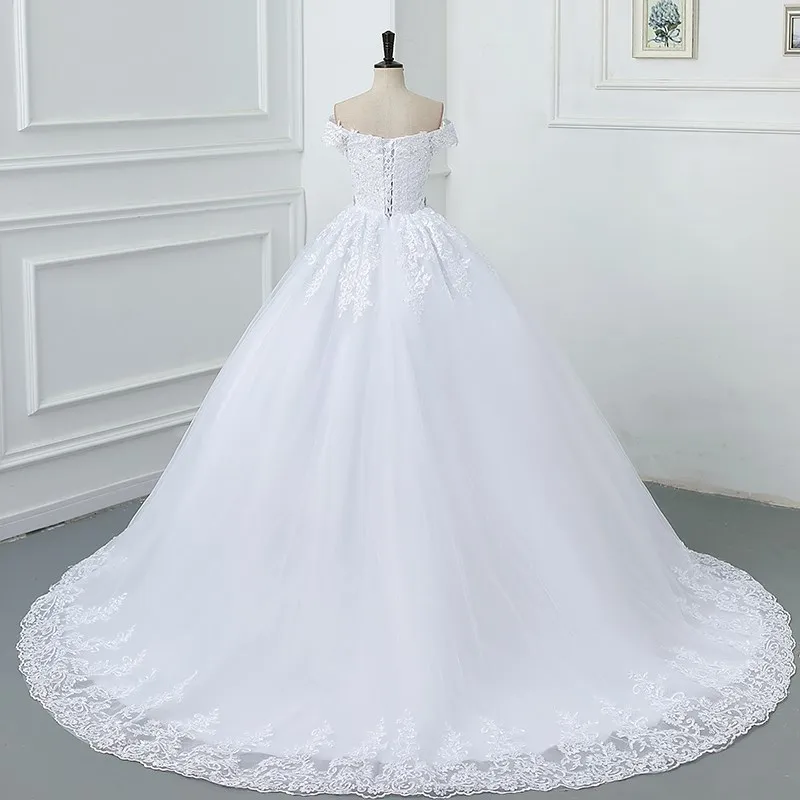 Maria Novia Off Shoulder Modest Wedding Dress Sweetheart Diamond Belted Lace Ball Gown Bridal Dress Plus Size Customized