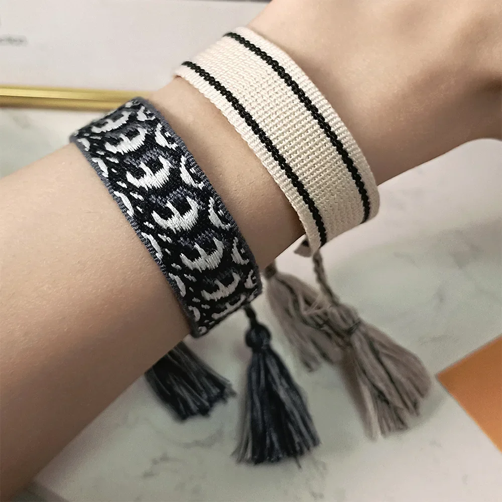 Böhmen Stickerei Muster Gewebte Quaste Armband Für Frauen Handgemachte Einstellbare Seil Geflochtene Armband Retro Mode Schmuck Geschenk