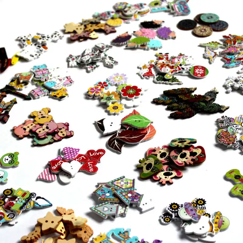 40-50Pcs Mixed Style Wood buttons Apparel Buttons For Crafts Clothes Scrapbooking Decorative Handicraft DIY Accessories L-3 5