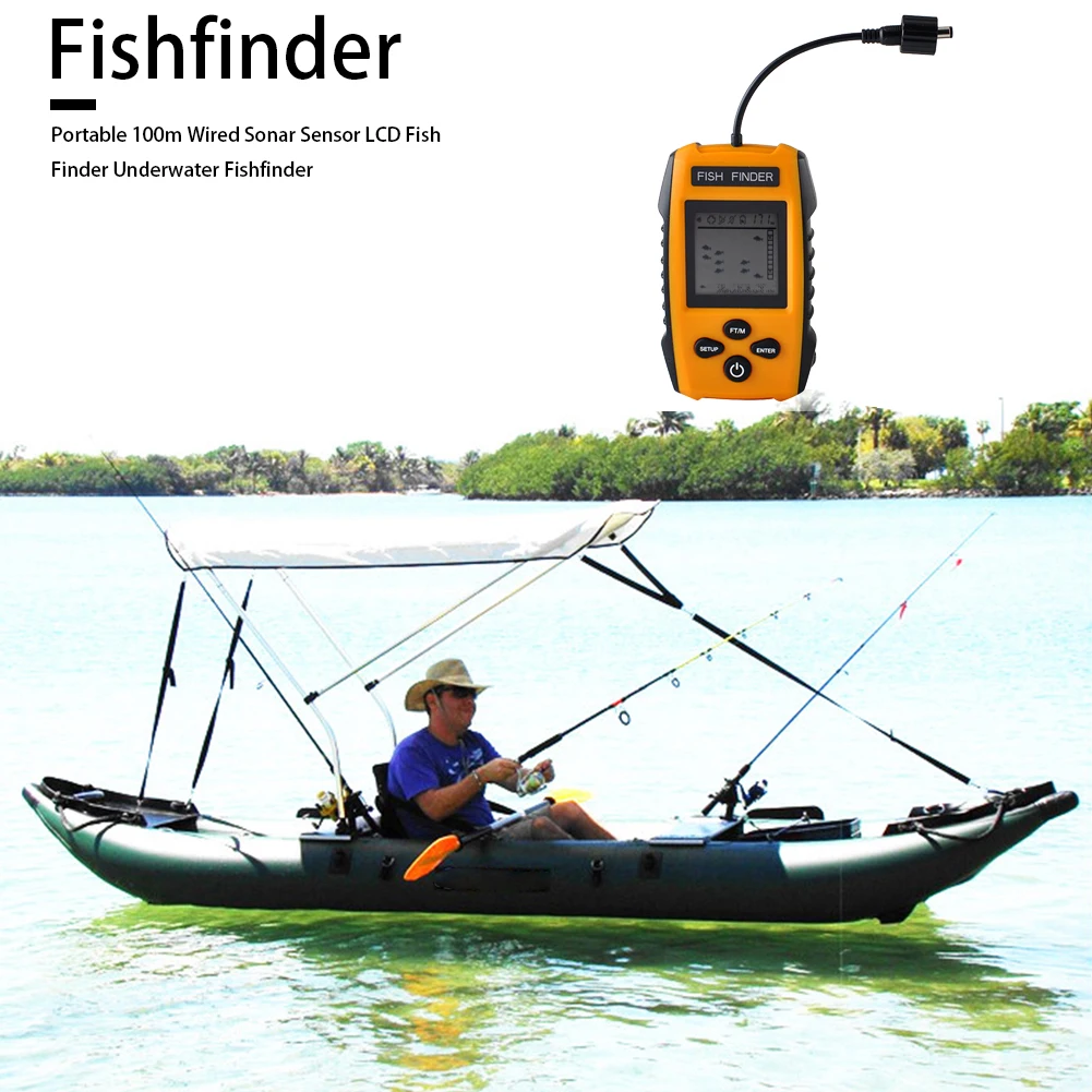 Wired Portable Fish Finder Echo-Sounder 100M Water Depth Detection LCD Sonar Fish Finder for Carp Fishing Tool