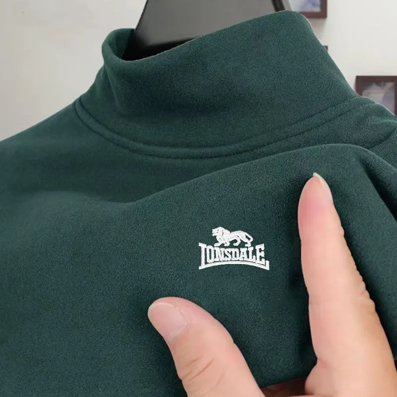 New Semi High Neck Solid Color Base Shirt for Men, Double-sided German Velvet Long Sleeved Autumn and Winter Warm Top T-shirt