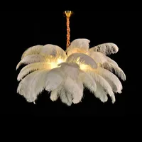 İskandinav devekuşu tüyü Led kolye lamba oturma odası tüy lamba yatak odası ev dekor iç mekan aydınlatması asılı aydınlatma armatürü parlaklık