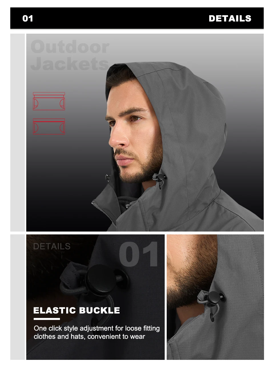 Description Picture 6 of itemBaasploa Men Jackets Windbreaker New Fashion Waterproof Woven Coats for Men Outdoor Comfort Hiking Casual Removable Two Clothes