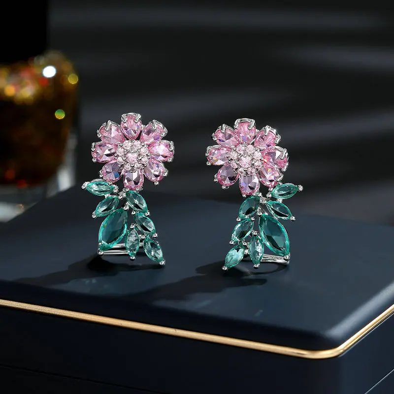

Summer Fashion Sweet Cubic Zirconia Flower Stud Earrings for Women