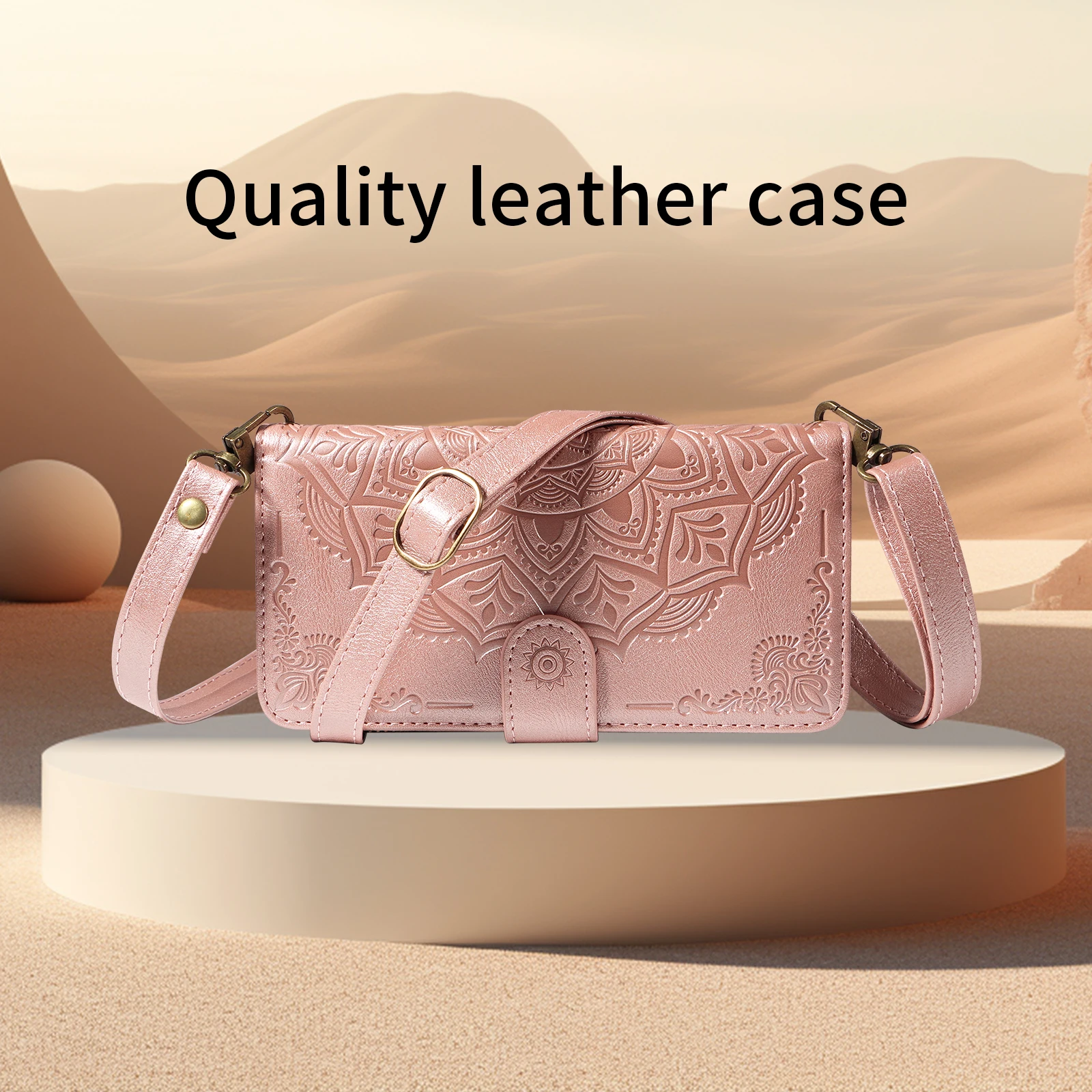 Leather Flip Phone Case - Card Holder Wallet with Zipper and Embossed Design
