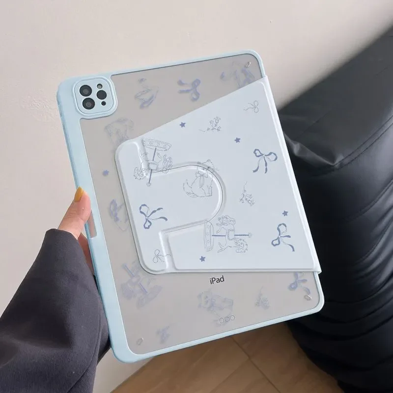 Rotating Triple Fold Cute Cat Tablet Cover