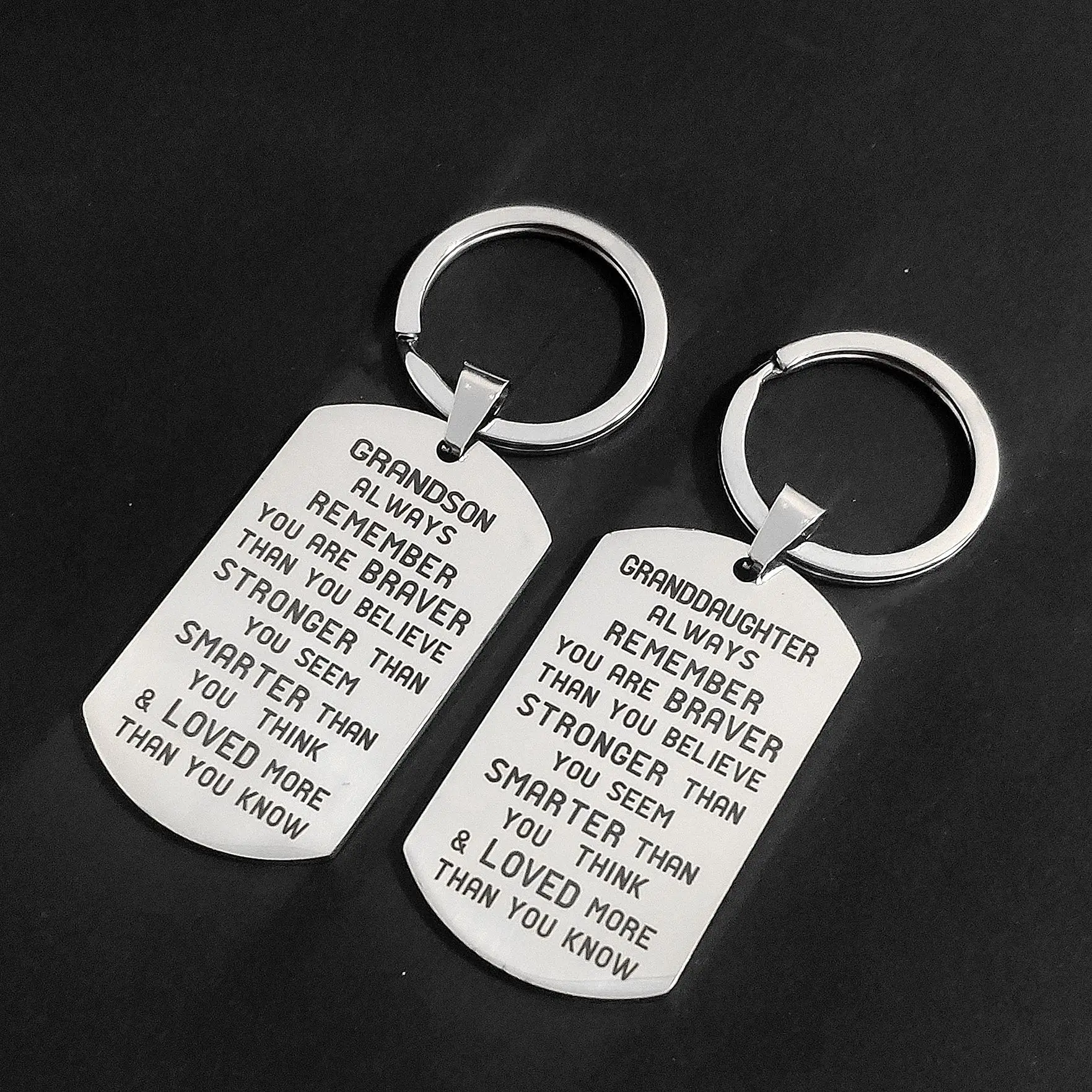 

Keychain for Car Keys Holder Thanksgiving Keyring Gift Birthday Stainless Steel Creative Military Tags to Granddaughter Grandson