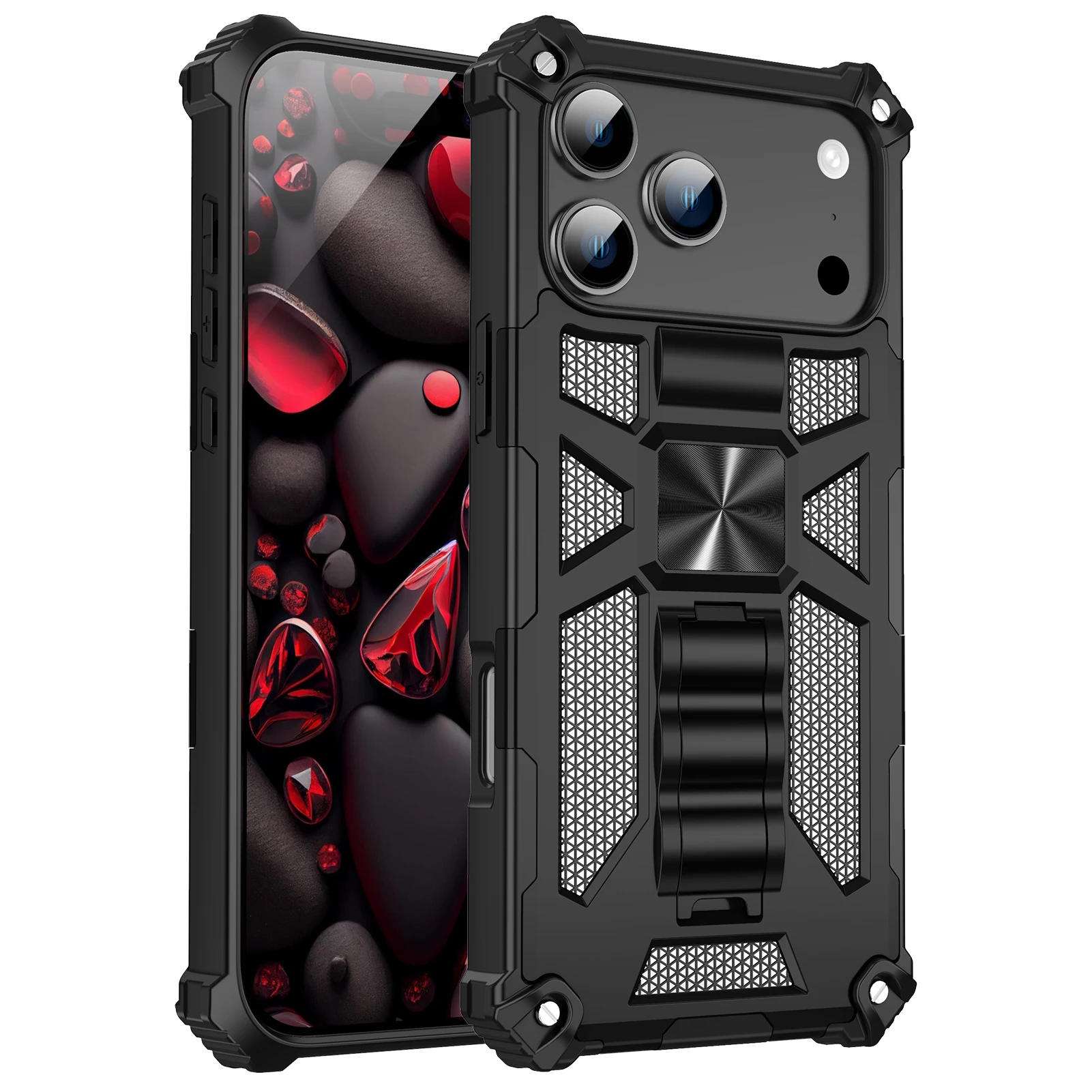 Rugged Shockproof Phone Case with Armor Fold Stand & Car Holder