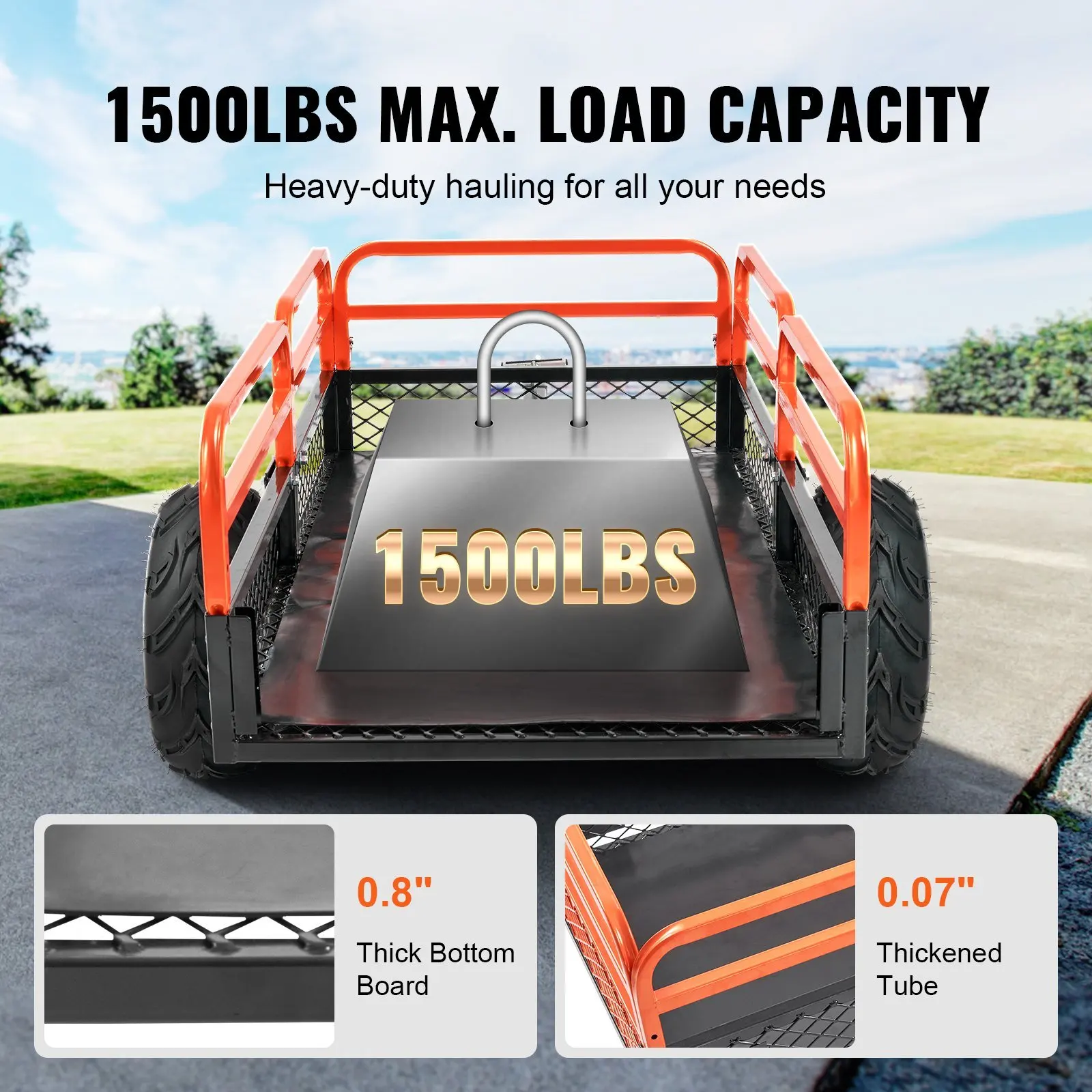 Heavy Duty Steel ATV Dump Trailer, 1500-Pound Load Capacity 15 Cubic Feet, Tow Behind