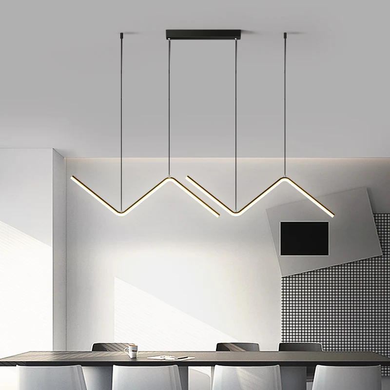 

Nordic Dining Table Chandelier Modern Creative LED Lamps Designer Office Long Strip Kitchen Island Indoor Restaurant Lighting