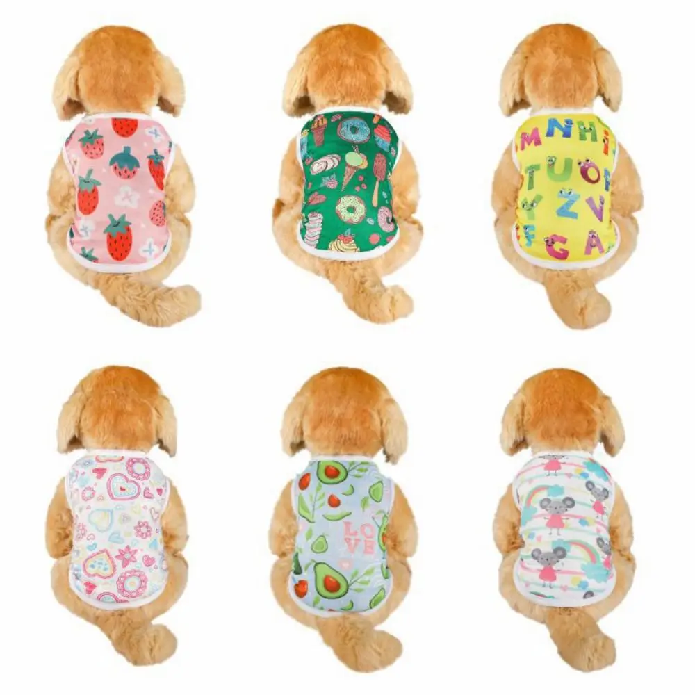 

Polyester Summer Puppy T-shirt Fruit Print Soft Dog Strawberry Vest Shirt Breathable Dog Sleeveless T-shirts Summer
