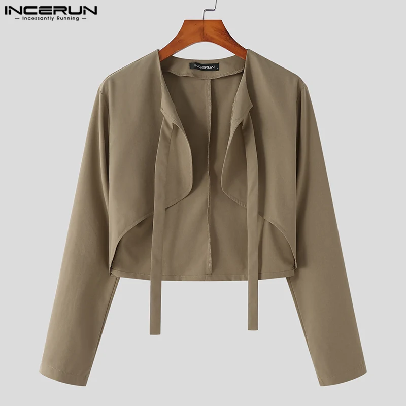Casual Style Men Tops Short Bandage Cardigan Blazer Stylish Male Loose Comfortable All-match Simple Suits S-5XL mens blazer