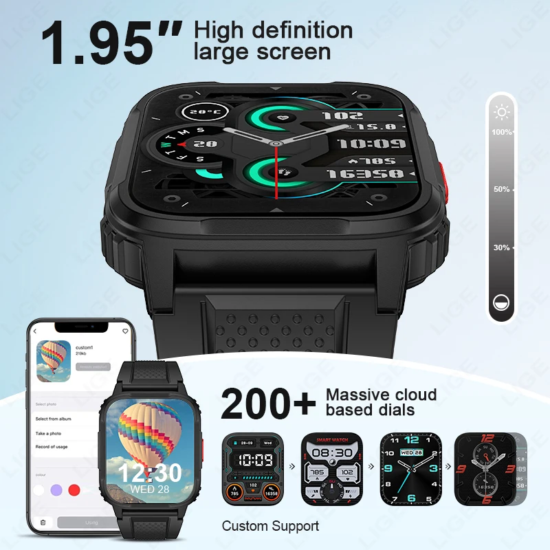 LIGE  Ʈ ġ  ȭ Ʈ ġ, 120 +  , ȵ̵ iOS, 1.95 ġ HD ũ м, IP68 