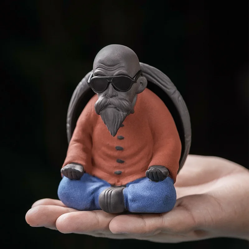 Ceramic Tea Pet Statue, Old Man Tea Leak, Purple Sand, Cute Character Decoration, Home, Tea Room Art Ornaments
