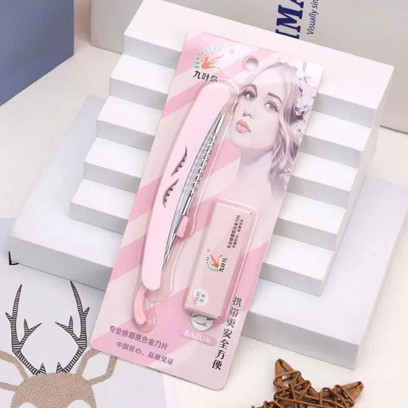 Karsyngirl 1Pcs Folding Eyebrow Trimming Knife Holder Portable Eyebrow Trimmer Face Razor Beauty Makeup Tool