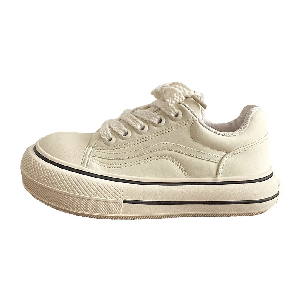 Solid Soft Sole Cute Women Casual Shoes 2024 Spring New Women Shoes Retro Beige Thick Sole Shoes Comfortable Fashionable 24-147