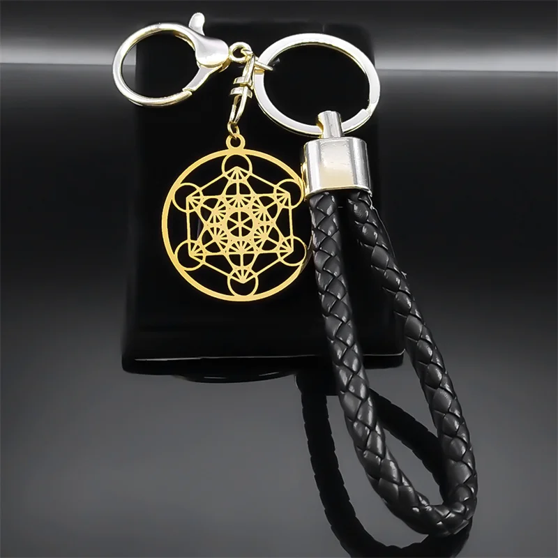 Mysterious Metatron Cube Flower of Life Stainless Steel Keyring Holder Sacred Geometry Salomon Symbol Key Chains Holder Jewelry