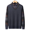 New Autumn Winter Sweaters Men's Velvet Pullover Knitted Bottom Shirts Men's Polo Pullover Wine Red Fleeced Knitwear 4