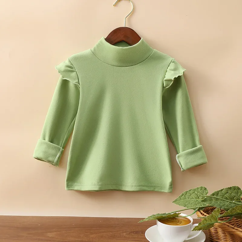 Autumn Winter Corduroy Children Base Shirt Half High Collar Leaf Sleeve Girls Warm Clothes