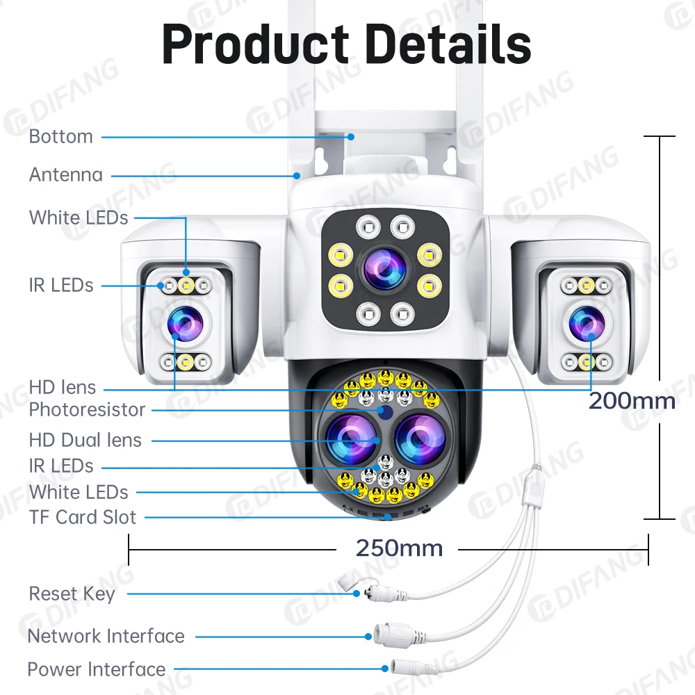 16MP 8K UHD 4-Lens WiFi Camera! 10x Zoom & Triple-Screen, 360° AI Human Tracking, Yoosee App, Outdoor Security 6