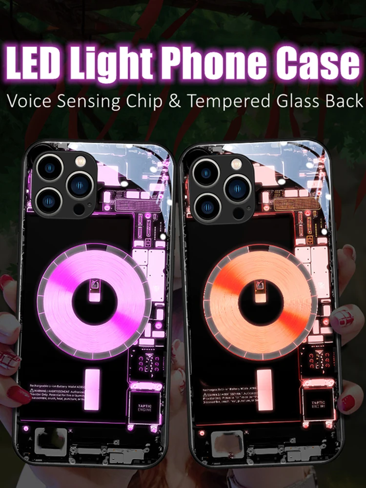 

Fashion Pattern LED Light Glowing Luminous Tempered Glass Back Phone Case for Samsung S24 S22 S23 Note 10 20 A14 A71 Plus Ultra
