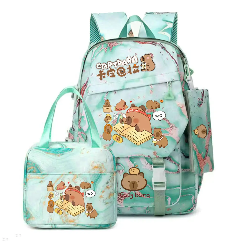 Capybara Print Backpack Set With Lunch Bag And Pencil Bag Large Capacity Lightweight And Breathable Outdoor 3
