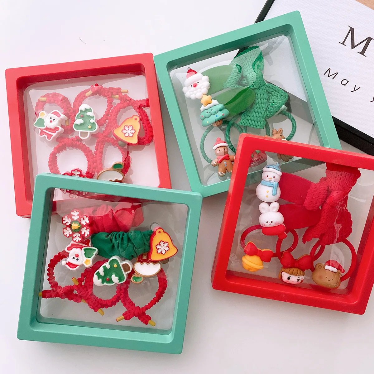 1Set Christmas Rubber Hair Bands Cute Cartoon Elk Children Hair Rope Tie Hair Scrunchies Ponytail Holder Gum Hair Accessories ransitute r1962 cartoon christmas green monster lanyard kids gifts for key neck strap lanyard card id badge holder hang rope