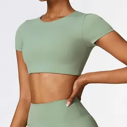 Women's Seamless Slim Fit Running Fitness T-shirts Short Sleeve Crop Top Yoga Shirts Gym Sport Cycling Workout Tops For Women