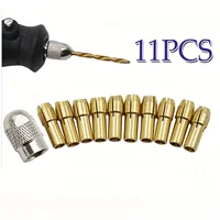 11pc Brass Chuck Silver Nut Electric Grinding Drill Bit Clamp Mini Drill Bit Chuck Electric Tool Accessory Set 1