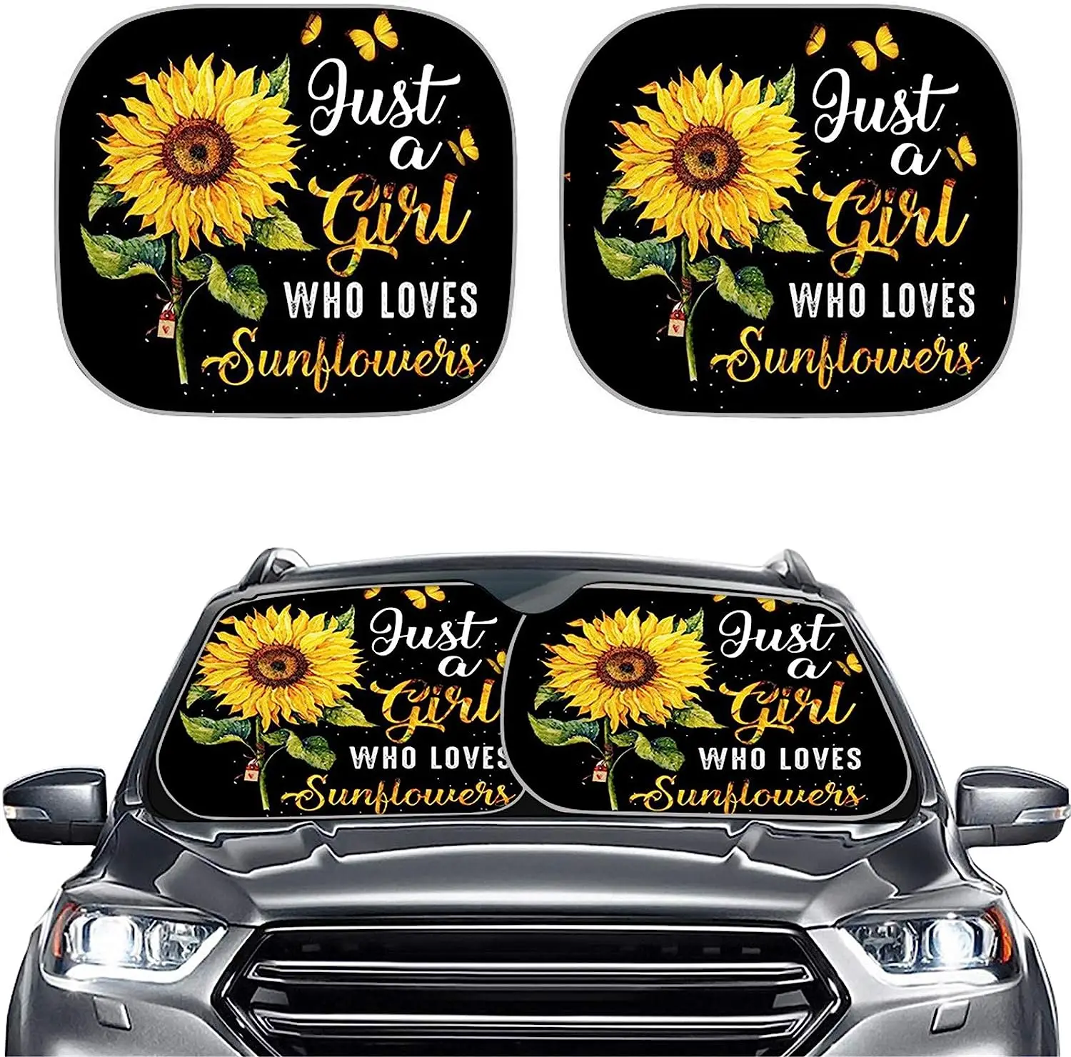 

Just A Girl Who Loves Sunflower Print Car Windshield Sun Shade 2 Pieces Front Window Sunshade for Women Universal Fit Sun Visor