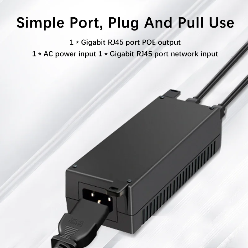 기가비트 POE 이더넷 인젝터, AC 110V-240V, 10 100 1000Mbps, 표준 30W, 52V, 0.58A