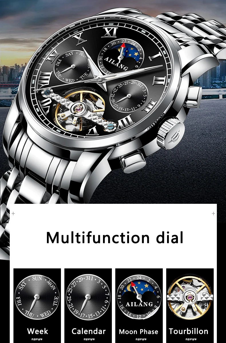 AILANG original marke männer automatische uhr top luxus stahl uhr business mann mode mit standard uhr mechanische männliche 2019 – Detail 1