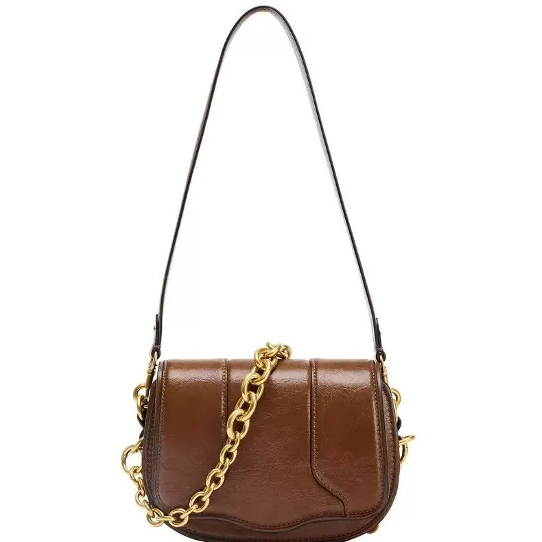 Designer Female Flap Shoulder Underarm Bag Armpit Handbags and Purses New Vintage Leather Crossbody Bags for Women