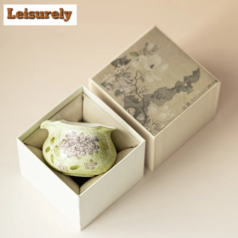 180ml Hand-painted Hydrangea Lotus Tea Pitcher Divide Tea Serving Cup Cha Hai Dispenser Justice Cup Fair Mug Cha Accessories