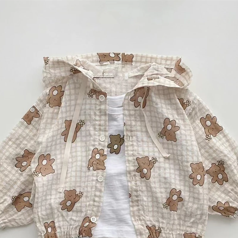 Autumn Baby Coat for Girls Cartoon Bear Sunscreen Jackets Summer Hooded Jacket Korean Children's Clothing Toddler Boys Outerwear