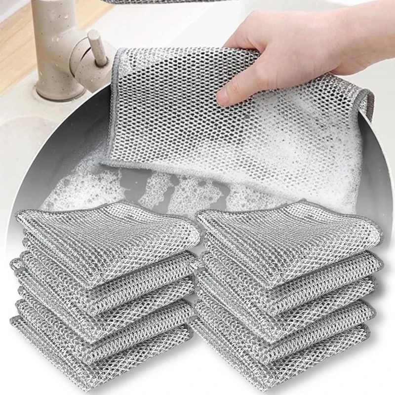 10 Pcs Mesh Fabric Dishcloth cleaning cloth dish cleaning cloth dish cloth towel cleaning cloth microfiber dish cloth Cleaning Cloth Dualsided Silver Wire Grid Abrasive Dishwashing Cloth for DIY Sewing Fabric Crafts