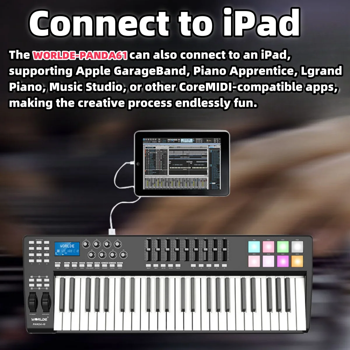 61Key MIDI Keyboard iOS/Android Plug&Play USB-C Bus Power electronic musical instrument,electronic piano