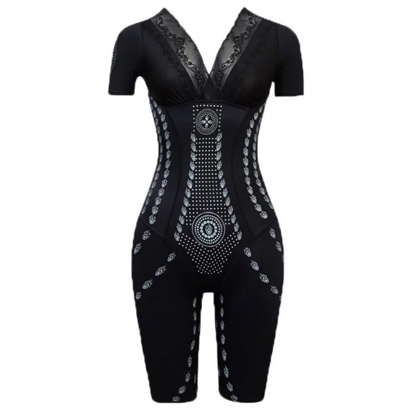 Womens Short Sleeve Tummy Control Shapewear Bodysuit-Slimming Waist Trainer Bodysuit Leotard Jumpsuit Tops Body Shaper