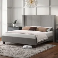 Queen Size Upholstered Platform Bed Frame, Wingback Beds with 50.8" Headboard, Corduroy, Queen Bed Frame 1