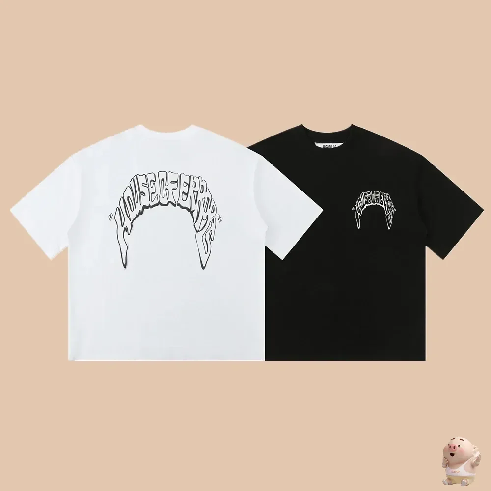 

Модная уличная одежда с принтом «домик ошибки», свободная одежда большого размера, хлопковые топы, футболки унисекс