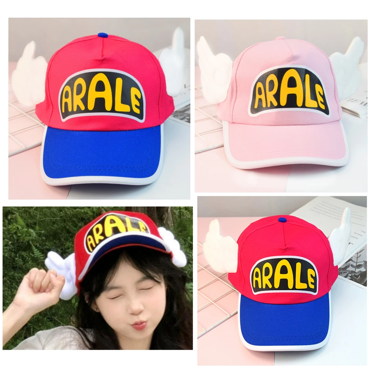 Anime Dr. Slump Hat Cosplay Arale Angel Wings Hats Cotton Baseball Caps Adult Sun Hat Duck Tongue