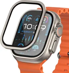 Premium Tempered Glass Screen Protector with Anti - Scratch Aluminum Bumper - IWatch Ultra 49mm (Titanium Color)