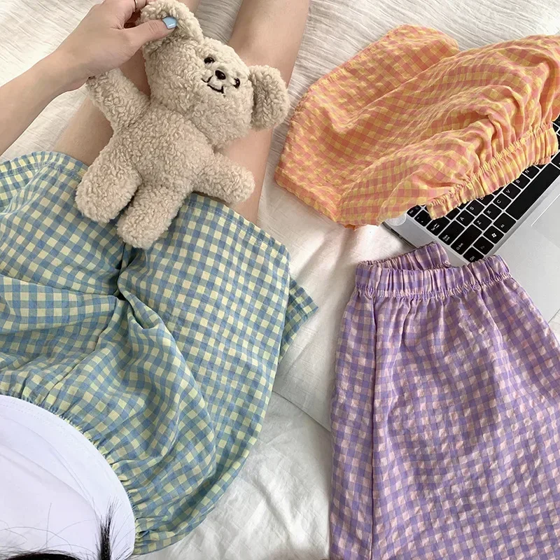 Women Casual Plaid Shorts Summer Loose Straight Pants Gym Workout Home Clothes Female Clothing pantalones cortos sports shorts