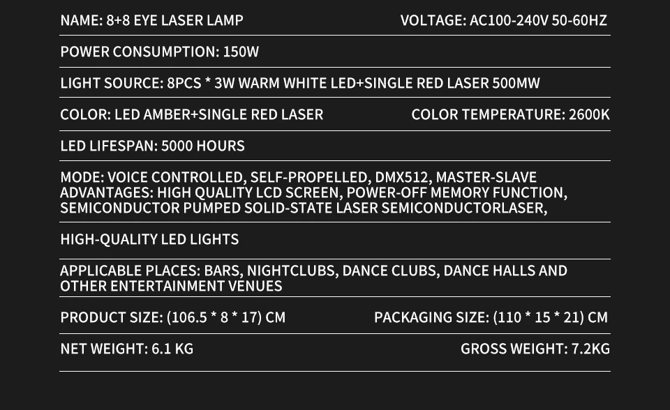 Stage 8+8 Eyes DJ Professional Laser Light Led Single Red Laser Projector DMX512