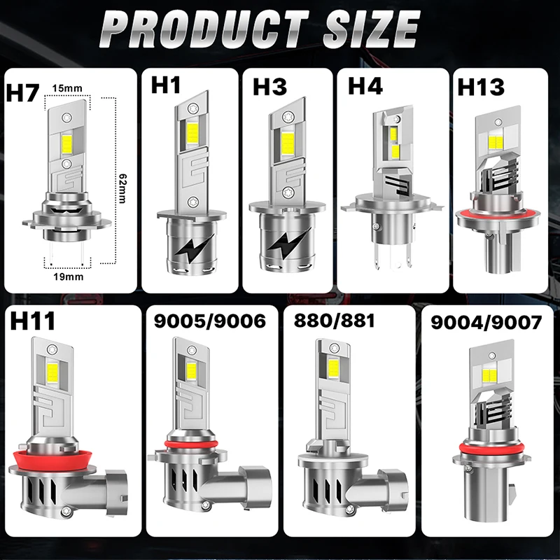 BULLVISION LED Headlights H13 9008 H3 CANBUS H7 H4 H1 H11 H8 HB3 9005 HB4 9006 H9 6500K 8035 CSP Fog Lamp