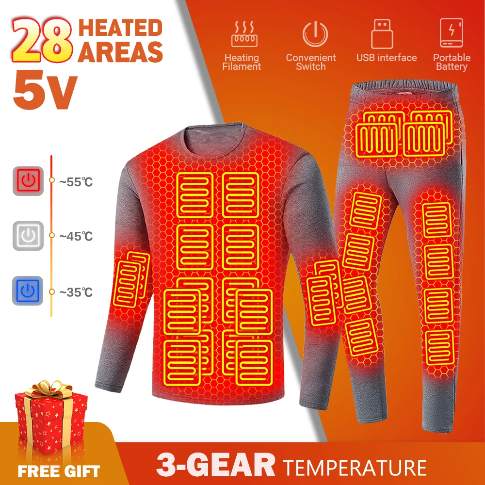 28AreaHeatedThermalUnderwearHeatedJacketUSBElectricHeating